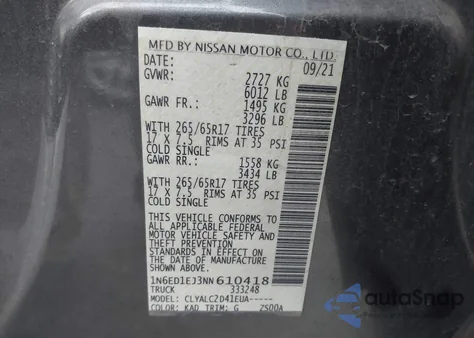 2022 Nissan Frontier из США, поврежденный, VIN 1N6ED1EJ3NN610418